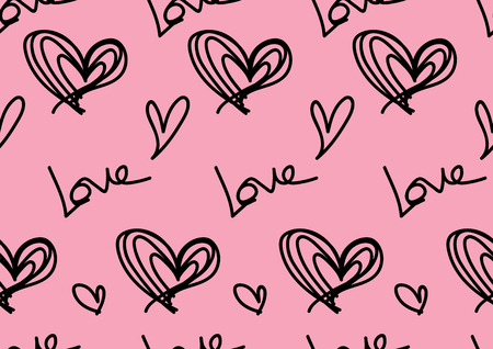 Seamless patterns with black hearts, Love background, heart shape vector, valentines day, texture, cloth, wedding wallpaper, textiles, scrapbook, gift wrapping paper, romance conceptのイラスト素材