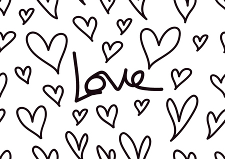 Seamless patterns with black hearts, Love background, heart shape vector, valentines day, texture, cloth, wedding wallpaper, textiles, scrapbook, gift wrapping paper, romance conceptのイラスト素材