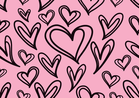 Seamless patterns with black hearts, Love background, heart shape vector, valentines day, texture, cloth, wedding wallpaper, textiles, scrapbook, gift wrapping paper, romance conceptのイラスト素材