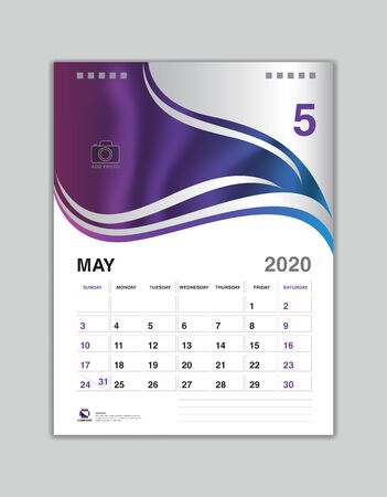 Desk Calendar Design, MAY 2020 Year Template, Calendar 2020 Vector, Week Start On Sunday, Planner, Stationery, Printing, vertical artworkのイラスト素材