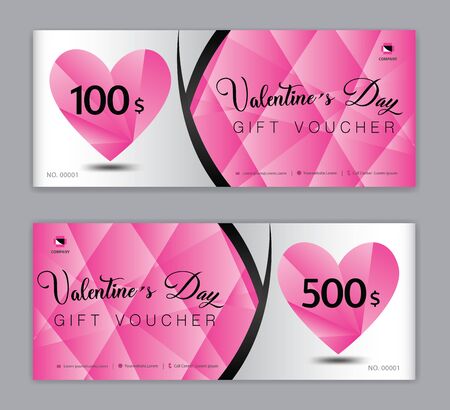 Valentine's Day Gift Voucher template, Coupon, discount, Sale banner, Horizontal  layout, discount cards, headers, website, Pink backgroundのイラスト素材