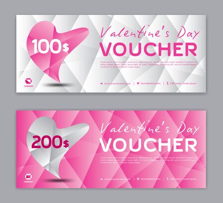 Valentine's Day Gift Voucher template, Coupon, discount, Sale banner, Horizontal  layout, discount cards, headers, website, Pink backgroundのイラスト素材