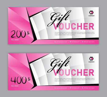 Pink Gift Voucher template, Sale banner, Horizontal  layout, discount cards, headers, website, blue background, vector illustrationのイラスト素材