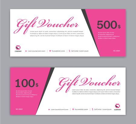 Pink Gift Voucher template, Sale banner, Horizontal  layout, discount cards, headers, website, blue background, vector illustrationのイラスト素材
