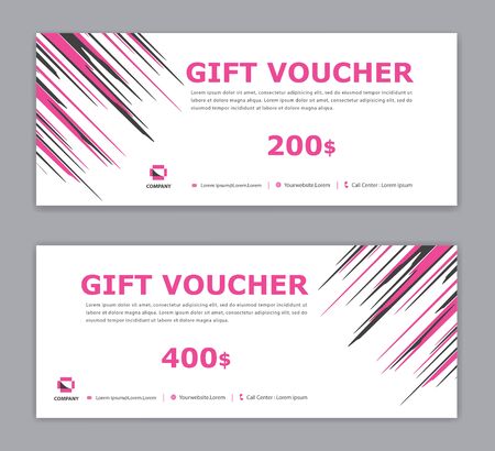 Pink Gift Voucher template, Sale banner, Horizontal  layout, discount cards, headers, website, blue background, vector illustrationのイラスト素材