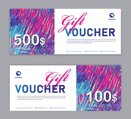 colorful Gift Voucher template, Sale banner, Horizontal  layout, discount cards, headers, website, trendy design, vector illustrationのイラスト素材