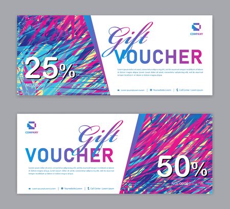 colorful Gift Voucher template, Sale banner, Horizontal  layout, discount cards, headers, website, trendy design, vector illustrationのイラスト素材