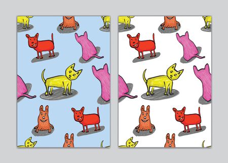 Seamless pattern dogs cartoon for book cover, paper, wallpaper, Gift Wrap, wale, fabric. vector illustration. cute doodle cartoon.のイラスト素材