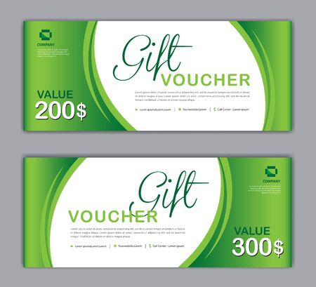 Gift Voucher template, Sale banner, discount cards, Coupon template, Gift certificate, headers, website, tready design, vector illustration EPS10, green backgroundのイラスト素材