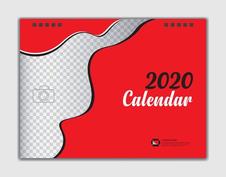 Cover Desk Calendar 2020 design Vector, Calendar 2020 template, book cover, business flyer, Red backgroundのイラスト素材