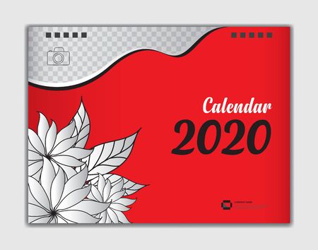 Cover Desk Calendar 2020 design Vector, Calendar 2020 template, book cover, business flyer, Red backgroundのイラスト素材