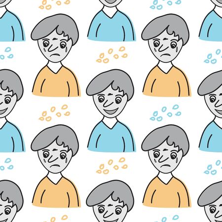 Teen boy seamless pattern vector background, fabric fashion design, face man cartoonのイラスト素材