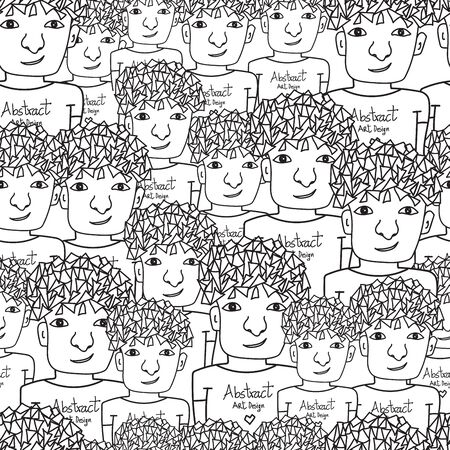 Teen boy seamless pattern vector background, fabric fashion design, Black and white colorのイラスト素材