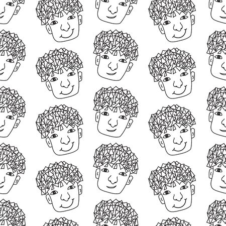 Teen boy seamless pattern vector background, fabric fashion design, Black and white colorのイラスト素材