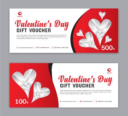 Valentine's Day Gift Voucher template, Coupon, discount, Sale banner, Horizontal  layout, discount cards, headers, website, red background, vector illustration EPS10のイラスト素材