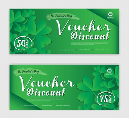 Discount voucher vector, Gift Voucher template, Coupon, discount card for St. Patrick Day, Sale banner, headers, website, Green background のイラスト素材