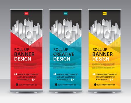 Roll up banner stand template Creative design, Modern Exhibition Advertising, flyer, presentation, pull up, web banner, leaflet, j-flag, x-stand, x-banner, poster, display, vector eps10のイラスト素材