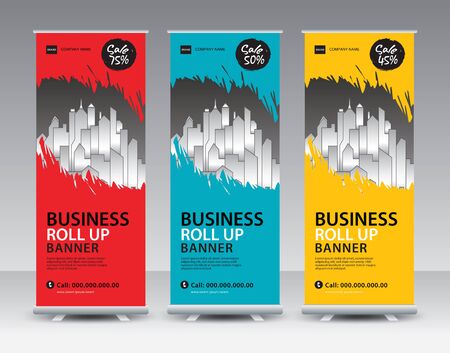 Business Roll Up Banner stand vector creative design. Sale banner stand or flag design layout. Modern Exhibition Advertising vector. Trend design geometric.のイラスト素材