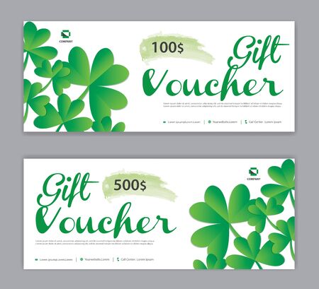 Green Gift Voucher template, Discount voucher vector, Coupon, discount card, Sale banner, headers, web banner, Leaf backgroundのイラスト素材