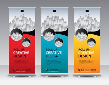Roll up banner stand template Creative design, Modern Exhibition Advertising, flyer, presentation, pull up, web banner, leaflet, j-flag, x-stand, x-banner, poster, display, vector eps10のイラスト素材