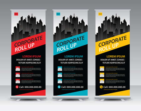 Corporate Roll Up Banner stand vector creative design. Sale banner stand or flag design layout. Modern Exhibition Advertisingのイラスト素材