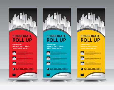Corporate Roll Up Banner stand vector creative design. Sale banner stand or flag design layout. Modern Exhibition Advertisingのイラスト素材