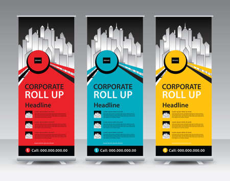 Corporate Roll Up Banner stand vector creative design. Sale banner stand or flag design layout. Modern Exhibition Advertisingのイラスト素材