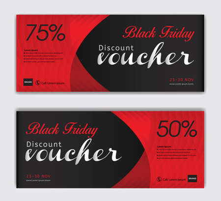 Black Friday voucher card vector template, Discount vouchers, Red Gift Voucher template, Coupon, discount card, Sale banner, headers, web banner, Creative idea gift cardのイラスト素材