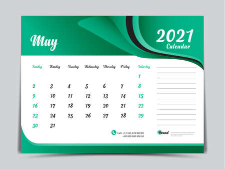 Desk Calendar 2021 template creative design, May 2021 month, Simple, planner, Week starts from Sunday.のイラスト素材