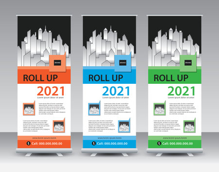 Business Roll Up, Roll Up Banner template, Sale banner stand or flag design layout, Standee Design, Presentation, Corporate roll up banner, poster, flyer, Modern Exhibition Advertising vectorのイラスト素材