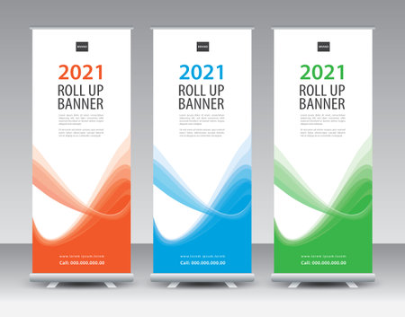 Business Roll Up banner design, Roll Up Banner template, Sale banner stand or flag design layout, Standee Design, Presentation, poster, flyer, ads, Modern Exhibition Advertising vector illustrationのイラスト素材