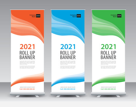 Business Roll Up banner design, Roll Up Banner template, Sale banner stand or flag design layout, Standee Design, Presentation, poster, flyer, ads, Modern Exhibition Advertising vector illustrationのイラスト素材