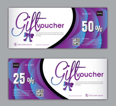 Purple Gift Voucher template luxurious concept, Elegant discount coupon or certificate layout, discount card, Sale banner, headers, banner design, gift card, promotion card, Vector Illustration EPS10のイラスト素材