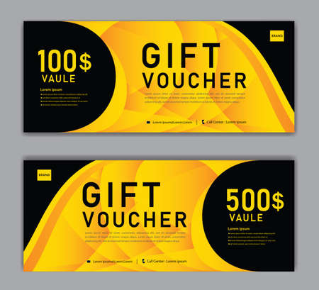 Yellow Gift Voucher template luxurious concept, Elegant discount coupon or certificate layout, discount card, Sale banner, headers, banner design, gift card, promotion card, Vector Illustration EPS10のイラスト素材