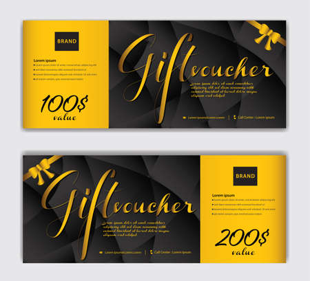 Gold Gift Voucher template luxurious concept, Elegant discount coupon or certificate layout, discount card, Sale banner, headers, banner design, gift card, promotion card, Vector Illustration EPS10のイラスト素材