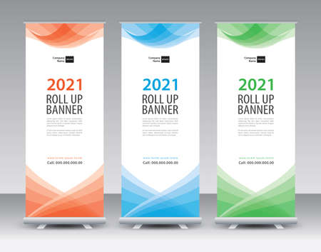 Business Roll Up banner design, Roll Up Banner template, Sale banner stand or flag design layout, Standee Design, Presentation, poster, flyer, ads, Modern Exhibition Advertising vector illustrationのイラスト素材