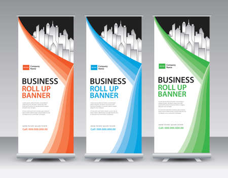 Business Roll Up banner design, Roll Up Banner template, Sale banner stand or flag design layout, Standee Design, Presentation, poster, flyer, ads, Modern Exhibition Advertising vector illustrationのイラスト素材