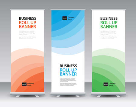 Business Roll Up banner design, Roll Up Banner template, Sale banner stand or flag design layout, Standee Design, Presentation, poster, flyer, ads, Modern Exhibition Advertising vector illustrationのイラスト素材