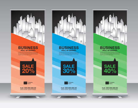 Business Roll Up banner design, Roll Up Banner template, Sale banner stand or flag design layout, Standee Design, Presentation, poster, flyer, ads, Modern Exhibition Advertising vector illustrationのイラスト素材