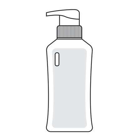 White bottle with label vector for Cosmetic, beauty, spa, cream, lotion, shampoo. product packaging. Mockup cosmetic package. Shampoo bottle icon vector, bottle outline, Flat con. web icon.のイラスト素材