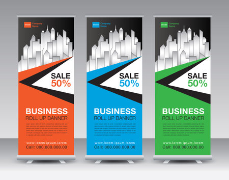 Business Roll Up banner design, Roll Up Banner template, Sale banner stand or flag design layout, Standee Design, Presentation, poster, flyer, ads, Modern Exhibition Advertising vector, stand mockupのイラスト素材