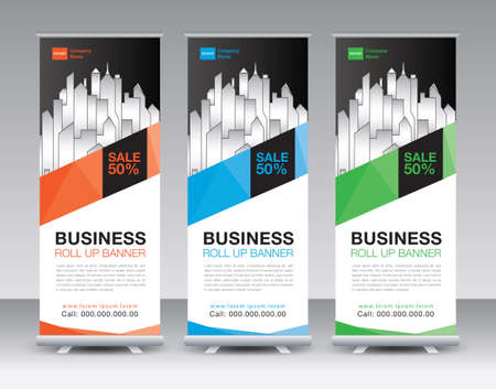 Business Roll Up banner design, Roll Up Banner template, Sale banner stand or flag design layout, Standee Design, Presentation, poster, flyer, ads, Modern Exhibition Advertising vector, stand mockupのイラスト素材