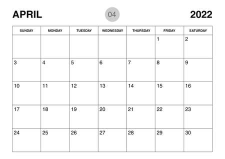 April 2022 year planner template, calendar 2022 template, monthly and yearly planners. organizer diary. week start Sunday, corporate planner template, Desk calendar 2022 year, Vector illustrationのイラスト素材