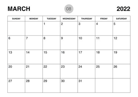 March 2022 year planner template, calendar 2022 template, monthly and yearly planners. organizer diary. week start Sunday, corporate planner template, Desk calendar 2022 year, Vector illustrationのイラスト素材