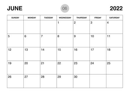 June 2022 year planner template, calendar 2022 template, monthly and yearly planners. organizer diary. week start Sunday, corporate planner template, Desk calendar 2022 year, Vector illustrationのイラスト素材