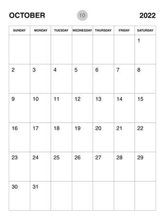 October 2022 year planner template, calendar 2022 desgin, monthly and yearly planners. organizer diary. week start Sunday, corporate planner template, Desk calendar 2022, vertical layout, vectorのイラスト素材