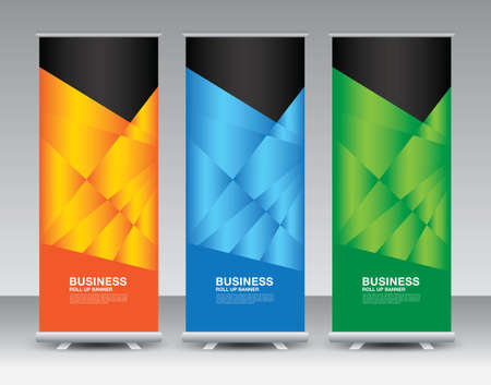 Business Roll Up banner set, roll up banner design, banner stand or flag design, j-flag, x stand, x banner, exhibition show, Stand Design, poster, ads, geometric background template, vectorのイラスト素材