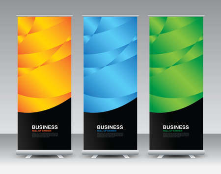 Business Roll Up banner set, roll up banner design, banner stand or flag design, j-flag, x stand, x banner, exhibition show, Stand Design, poster, ads, geometric background template, vectorのイラスト素材
