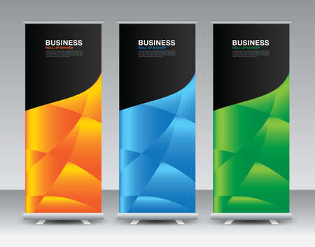 Business Roll Up banner set, roll up banner design, banner stand or flag design, j-flag, x stand, x banner, exhibition show, Stand Design, poster, ads, geometric background template, vectorのイラスト素材