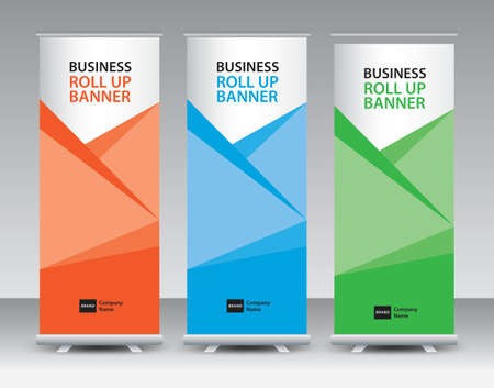 Business Roll Up banner design, Roll Up Banner template, Sale banner stand or flag design layout, Standee Design, Presentation, poster, flyer, ads, Modern Exhibition Advertising, vector illustrationのイラスト素材